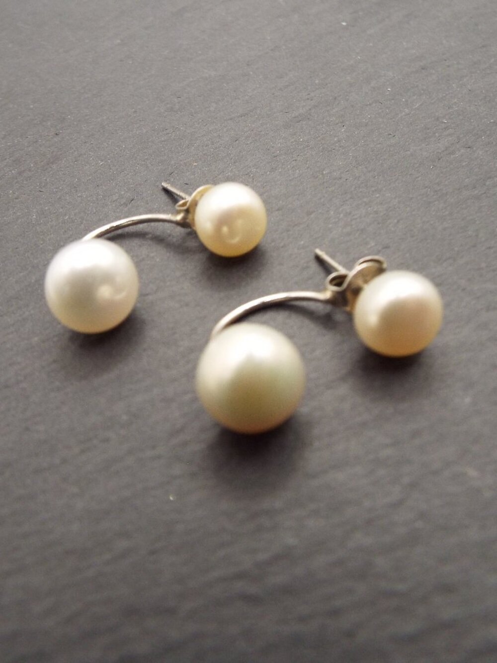 DOUBLE NATURAL FRESHWATER PEARLS STERLING DROP EARRINGS 56